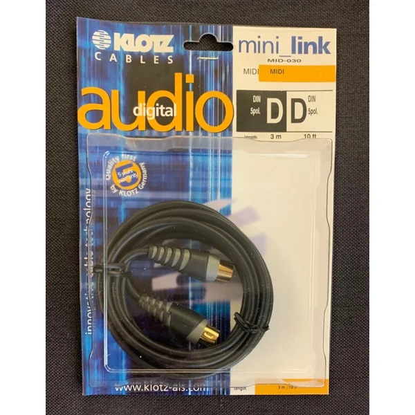 KLOTZ MINI LINK Câble Audio Numérique MIDI 5 Broches Longueur 3 Mètres