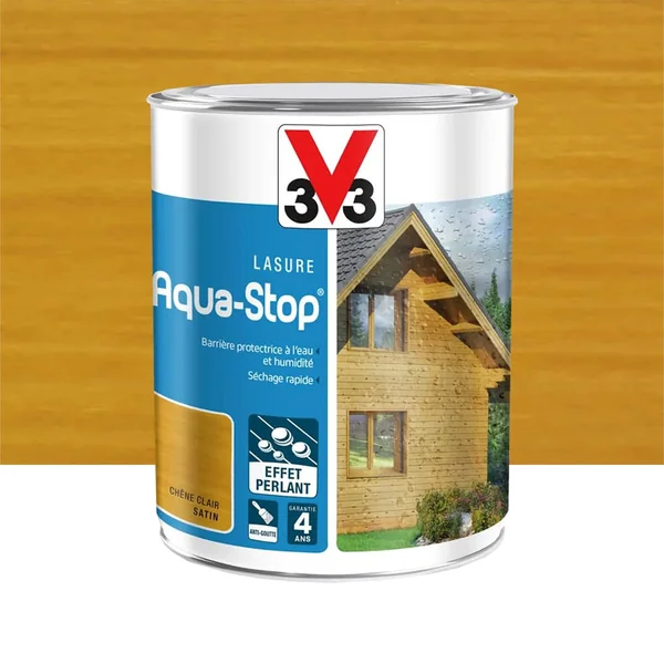 Lasure Aqua-Stop 4 ans Effet Perlant V33 Chêne clair