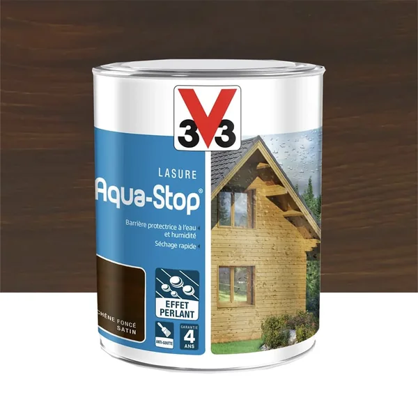 Lasure Aqua-Stop 4 ans Effet Perlant V33 Chêne foncé