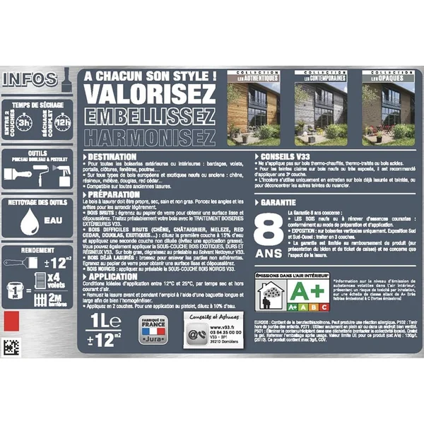 Lasure Haute Protection V33 Les Contemporaines Cèdre blanc