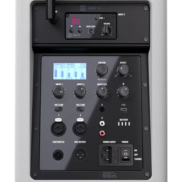 LD Systems ANNY® 8 HHD B6 W - Enceinte PA Bluetooth® portable sur batterie avec mixer et 1x micro main sans fil, blanc pur