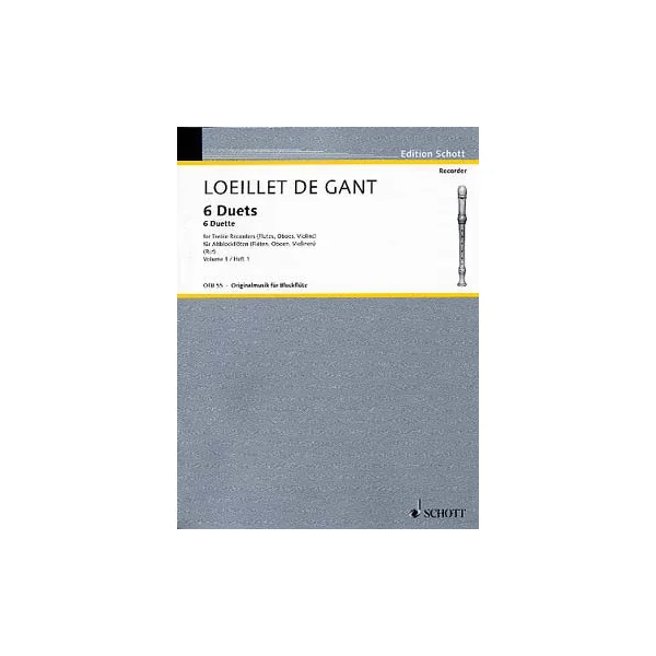 Loeillet de Gant J.b. 6 Duos Vol 1 Flutes A Bec Alto OU 2 Violons OU 2 Hautbois OU 2 Flutes