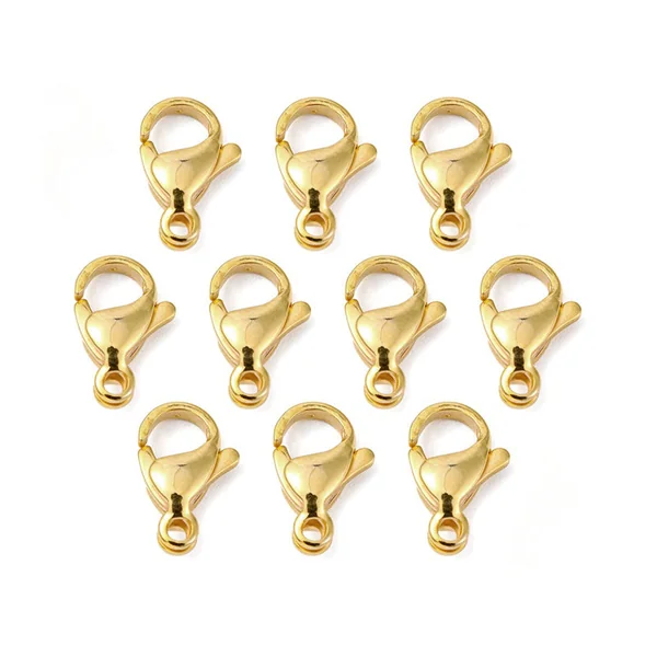 Lot de 10 fermoirs mousquetons - Doré à l'or fin 24K - éco pack - 13 x 8 mm