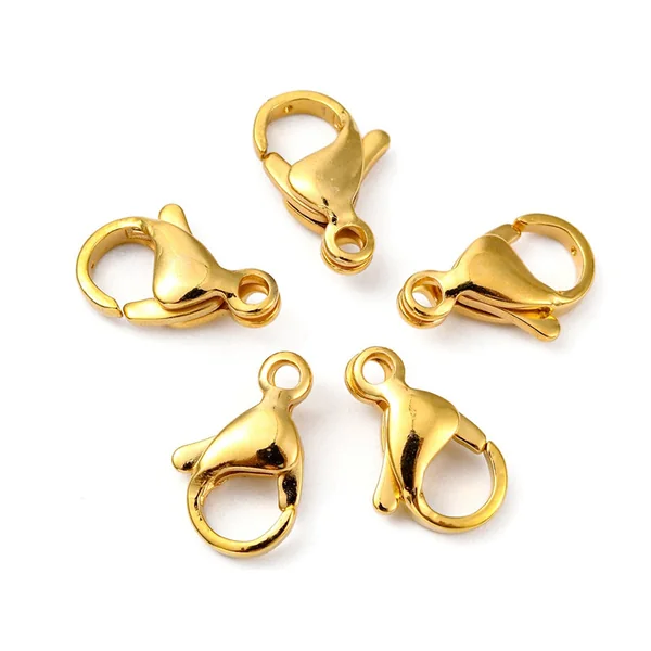 Lot de 10 fermoirs mousquetons - Doré à l'or fin 24K - éco pack - 13 x 8 mm