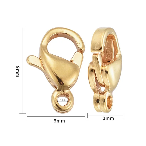 Lot de 10 fermoirs mousquetons - Doré à l'or fin 24K - éco pack - 9 x 6 mm