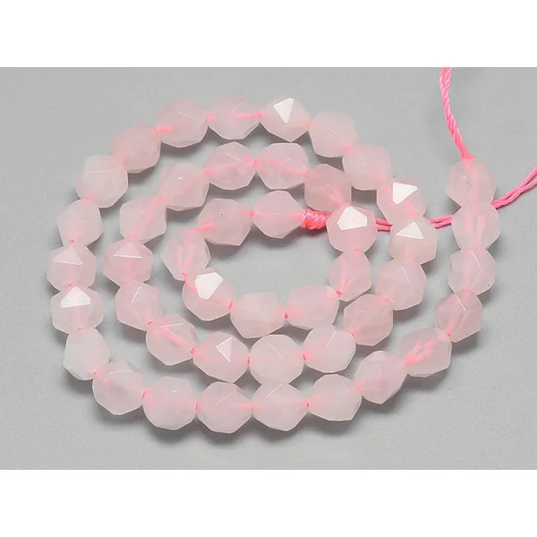 Lot de 10 perles naturelles géométriques à facettes - 6 mm - Quartz rose
