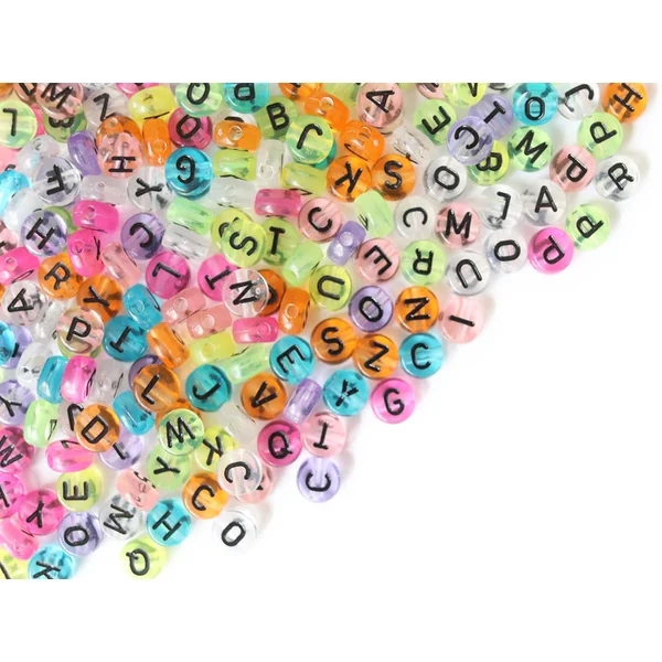 Lot de 200 perles rondes colorées lettres alphabet - transparentes