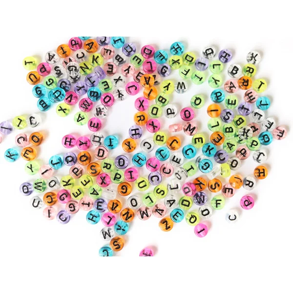 Lot de 200 perles rondes colorées lettres alphabet - transparentes