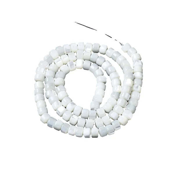 Lot de 20 perles colonnes 6 mm - Coquille de trochid - Blanc