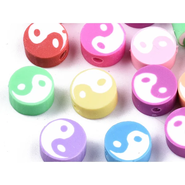 Lot de 20 perles en pâte polymère - Yin yang - Couleur aléatoire
