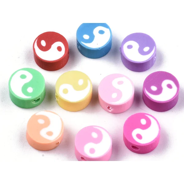 Lot de 20 perles en pâte polymère - Yin yang - Couleur aléatoire