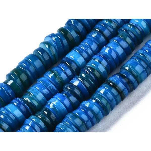 Lot de 20 perles heishi naturelles 6 mm en coquillage - Bleu acier