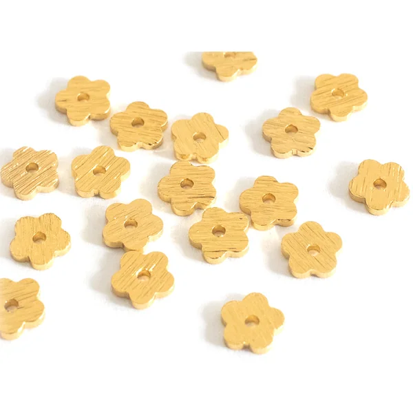 Lot de 20 perles intercalaires fleurs texturées - Doré à l'or fin