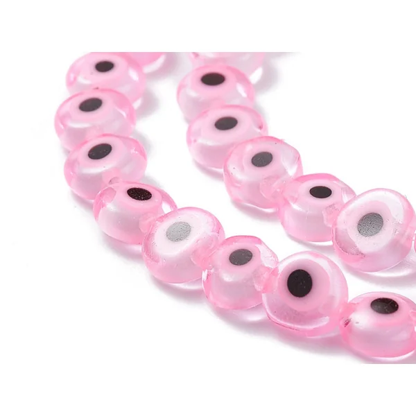 Lot de 20 petites perles en verre - œil turc rose - 6 x 3 mm