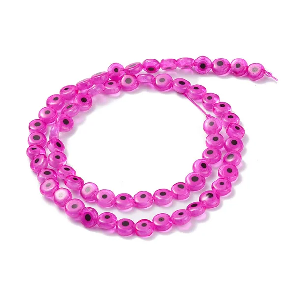 Lot de 20 petites perles en verre - œil turc rose fuchsia - 6 x 3 mm