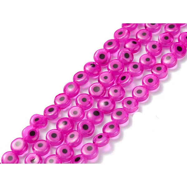 Lot de 20 petites perles en verre - œil turc rose fuchsia - 6 x 3 mm