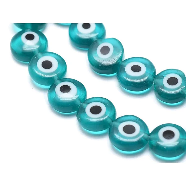 Lot de 20 petites perles en verre - œil turc turquoise - 6 x 3 mm
