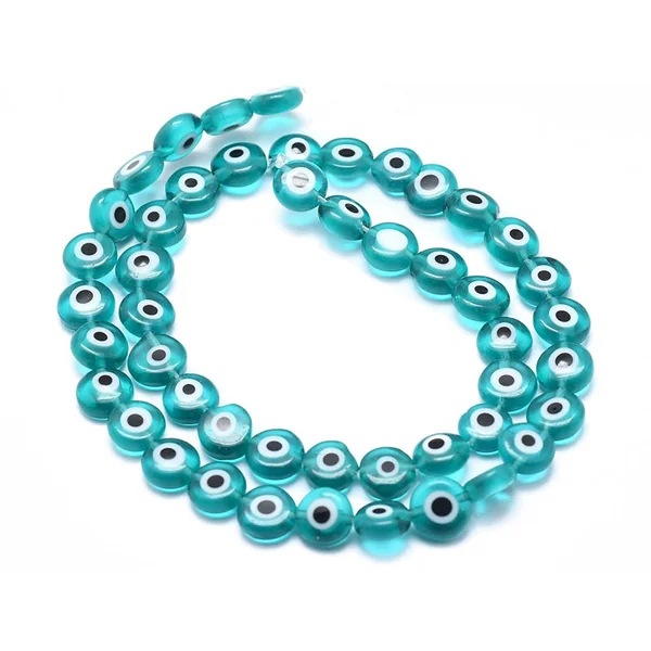 Lot de 20 petites perles en verre - œil turc turquoise - 6 x 3 mm