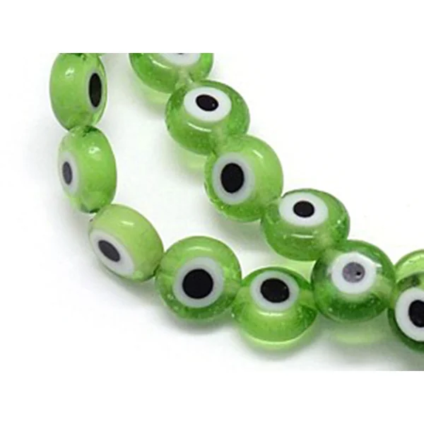 Lot de 20 petites perles en verre - œil turc vert - 6 x 3 mm