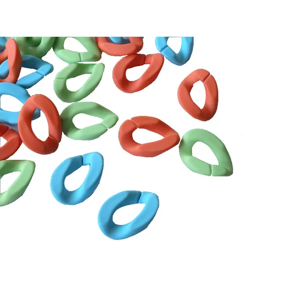 Lot de 50 maillons mates en acrylique - 30 x 21 mm - Bleu, orange et vert