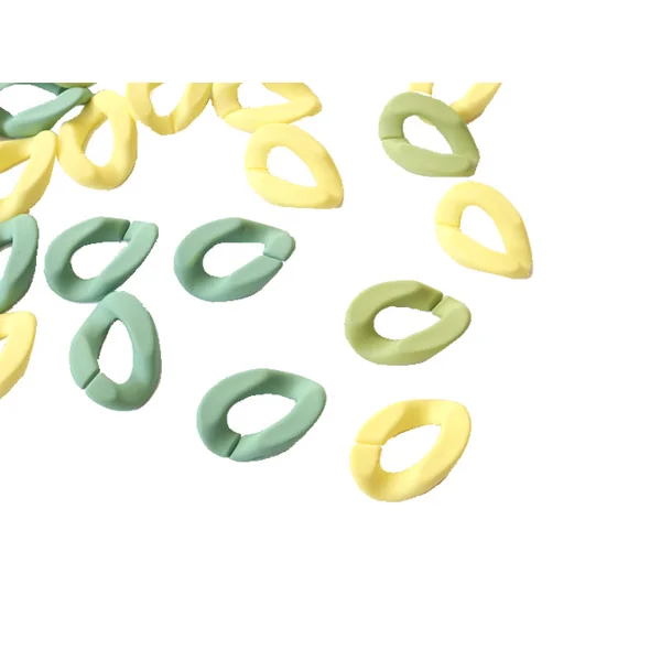Lot de 50 maillons mates en acrylique - 30 x 21 mm - Vert et jaune