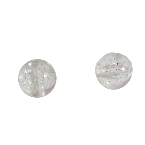 Lot de 50 perles rondes en acrylique transparentes - Pailleté argenté