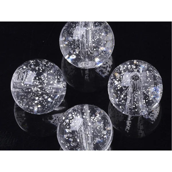 Lot de 50 perles rondes en acrylique transparentes - Pailleté argenté