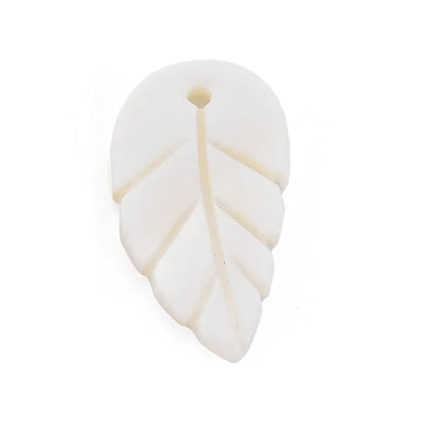 Lot de 5 pendentifs feuille en coquillage nacré - 22 x 12 mm