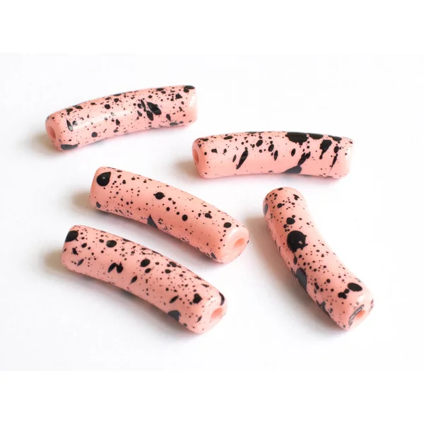 Lot de 5 perles tubes 6 mm - Rose tacheté