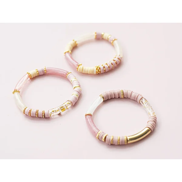 Lot de 5 perles tubes 6 mm - Rose tacheté