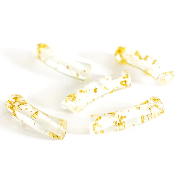 Lot de 5 perles tubes transparentes 6 mm - Feuille dorée