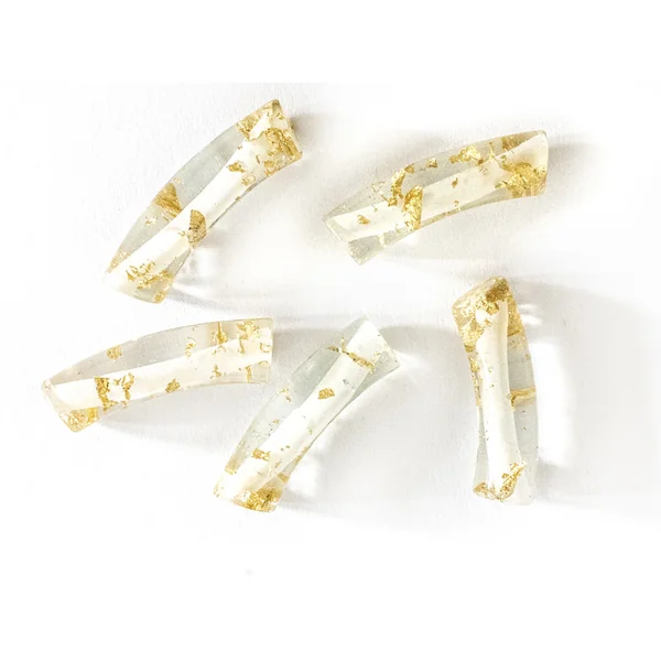 Lot de 5 perles tubes transparentes 6 mm - Feuille dorée