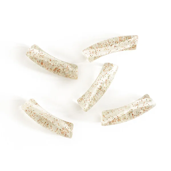 Lot de 5 perles tubes transparentes 6 mm - Pailleté rouge et verte