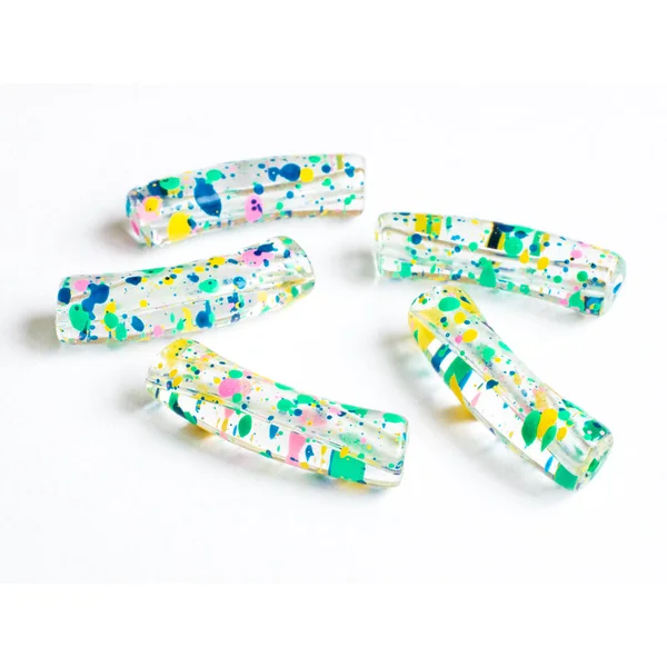Lot de 5 perles tubes transparentes 6 mm - Tacheté Spring