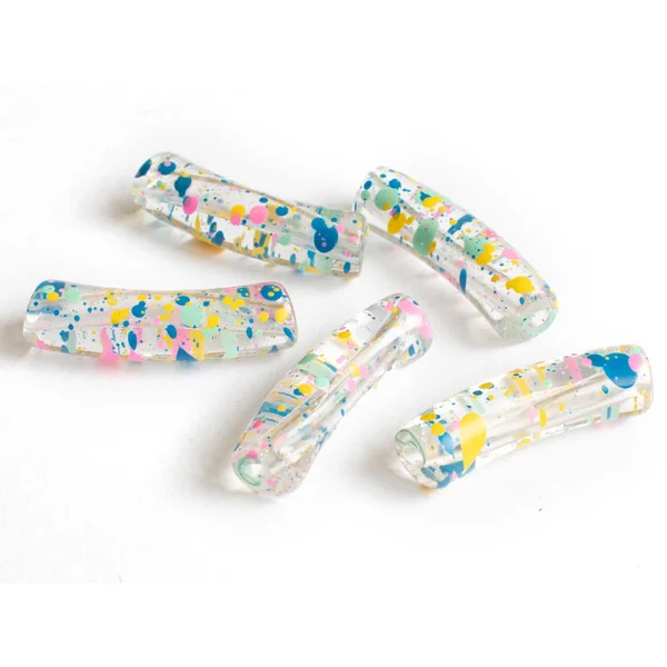Lot de 5 perles tubes transparentes 6 mm - Tacheté Summer