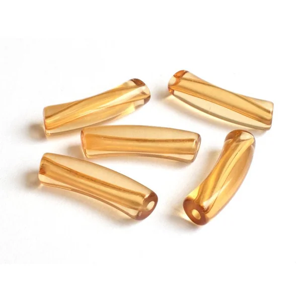 Lot de 5 perles tubes transparentes en résine 6 mm - Jaune ambré