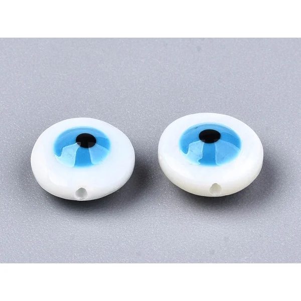 Lot de 5 perles œil bleu émaillé - Coquillage nacré - 8 mm