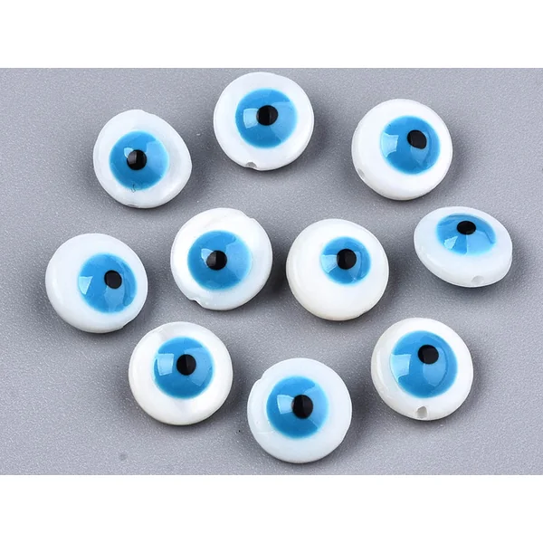 Lot de 5 perles œil bleu émaillé - Coquillage nacré - 8 mm