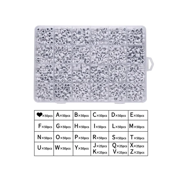 Pack boite de perles en plastique alphabet et bobine de fil élastique