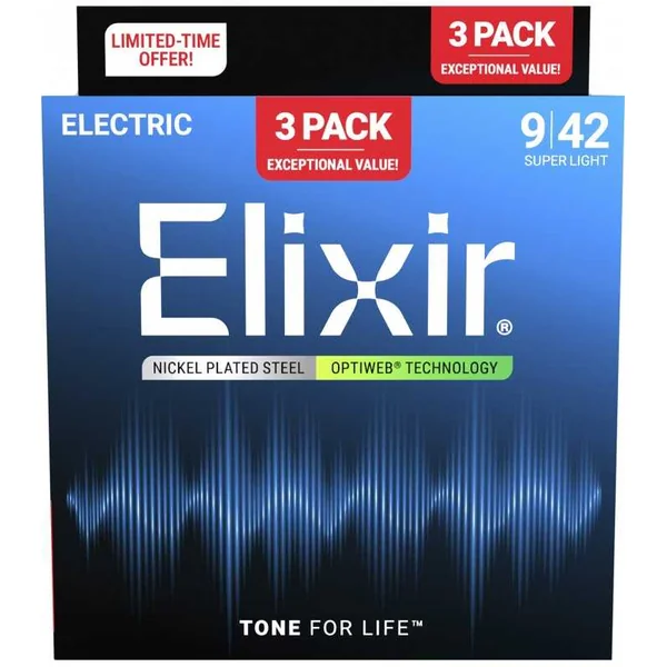 Pack de 3 jeux de Cordes pour Guitare Electrique ELIXIR 16571 - Optiweb 09-042