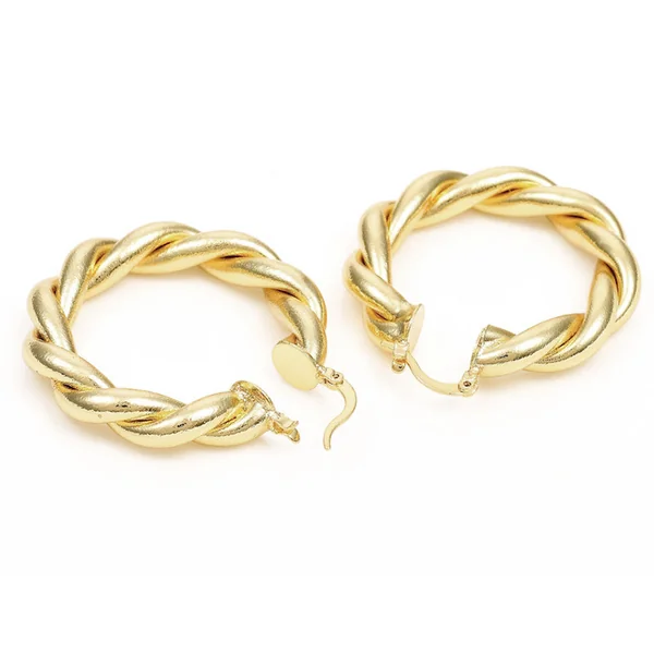 Paire boucle d'oreilles créoles grosse torsade - doré à l'or fin 18K - 45 mm