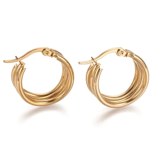 Paire de boucles d'oreilles créoles multi fils - en acier inoxydable doré- 20 mm