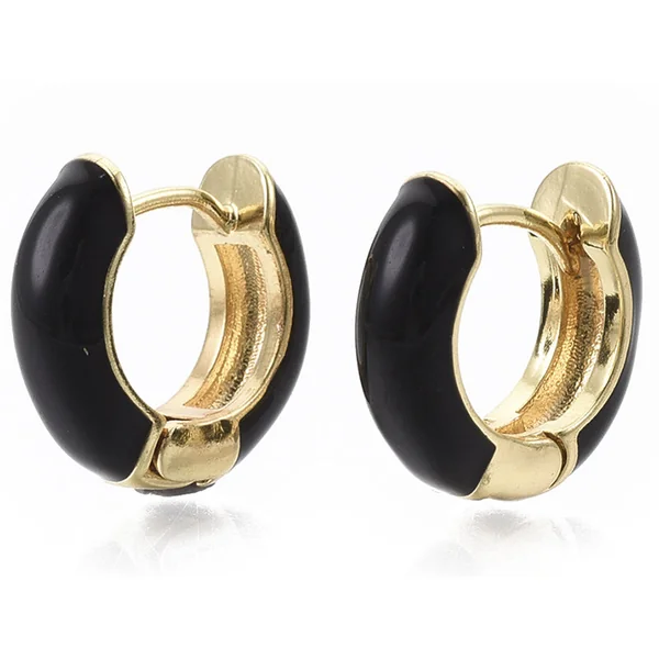 Paire de boucles d'oreilles créoles émaillées - Noir - 14 mm