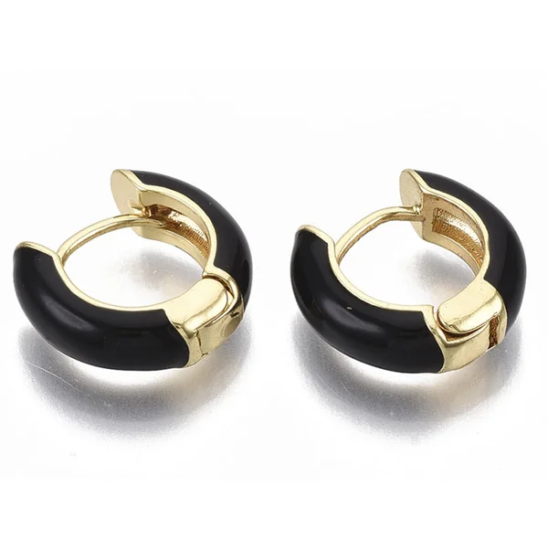 Paire de boucles d'oreilles créoles émaillées - Noir - 14 mm