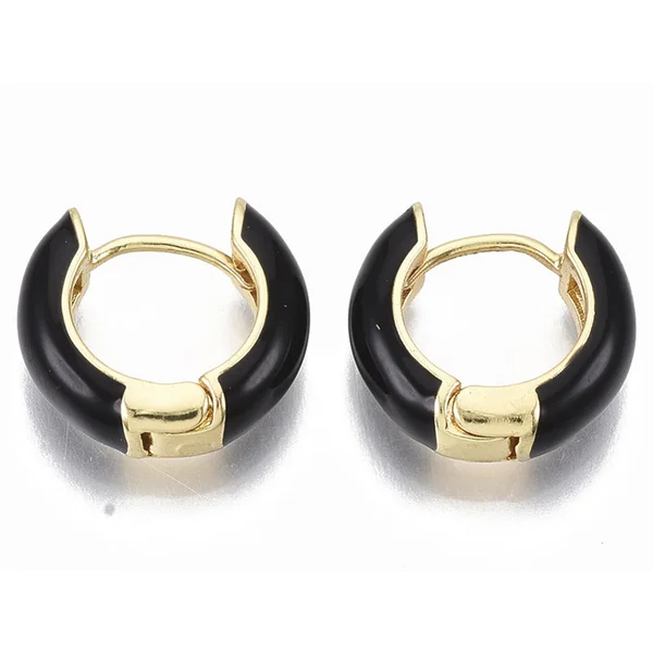 Paire de boucles d'oreilles créoles émaillées - Noir - 14 mm