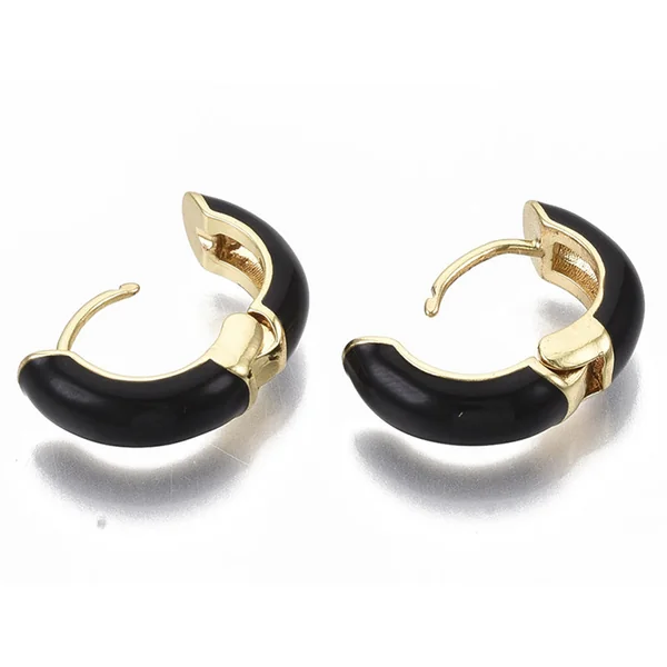 Paire de boucles d'oreilles créoles émaillées - Noir - 14 mm