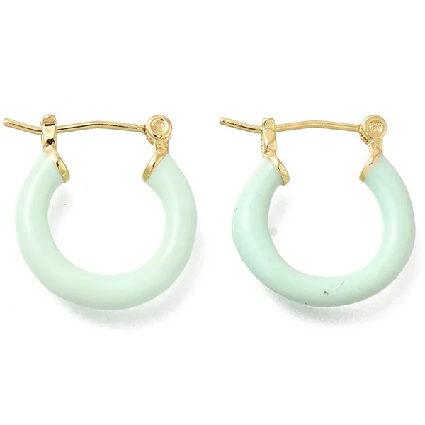 Paire de boucles d'oreilles créoles émaillées - Vert d'eau - 20 mm