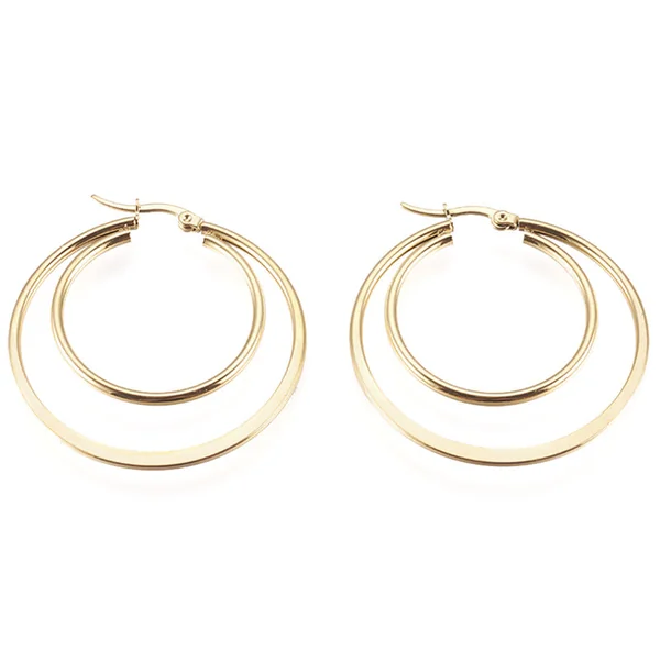 Paire de boucles d'oreilles double créoles - Acier inoxydable - 45 mm