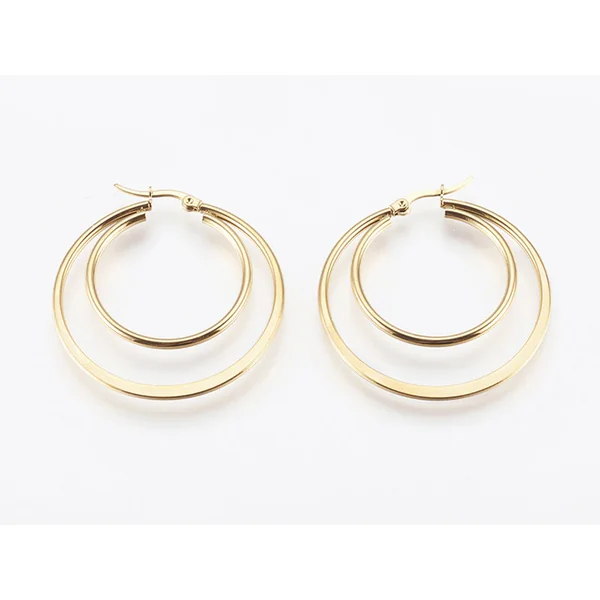Paire de boucles d'oreilles double créoles - Acier inoxydable - 45 mm