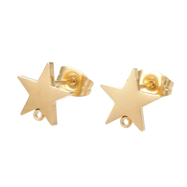 Paire de boucles d'oreilles en forme d'étoile - Acier inoxydable - Doré